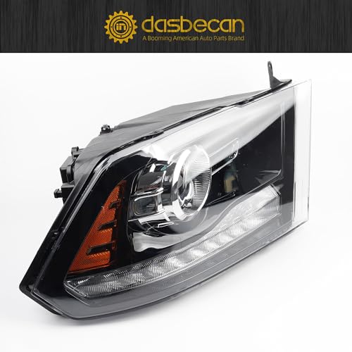 Dasbecan مصابيح أمامية هالوجين مع بروجيكتور من داسبيكان مع إشارة LED DRL متوافقة مع دودج رام 1500 2500 3500 2013-2018 مجموعة مصابيح الجانب الأيمن للراكب مع هيكل أسود وعاكس كهرماني مع لمبات - Image 5
