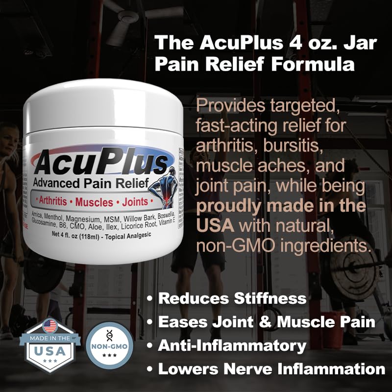 AcuPlus - Advanced Pain Relief Topical Anti Inflammatory Cream to Soothe Muscle & Joint Pain - Arthritis, Bursitis, & Tendonitis - Fast-Acting Formula with Natural Ingredients - 4 oz. - Image 2