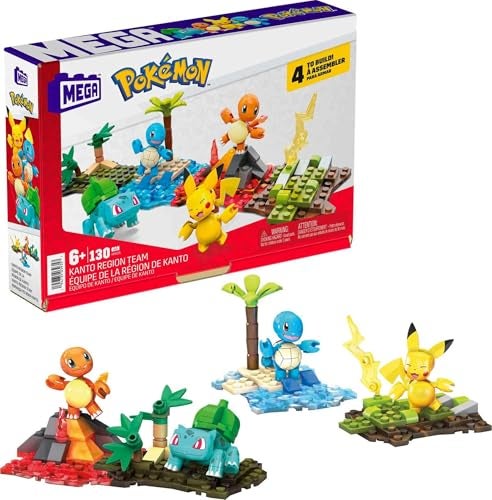 Mega Bloks MEGA Pokmon Building Toys Set Kanto Region Team with 130 Pieces 4 Poseable and Articulated Characters 2 Inches Tall for Kids - Image 1
