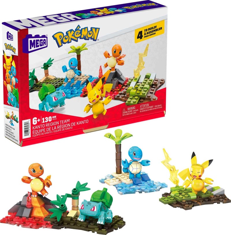 Mega Bloks MEGA Pokmon Building Toys Set Kanto Region Team with 130 Pieces 4 Poseable and Articulated Characters 2 Inches Tall for Kids - Image 2