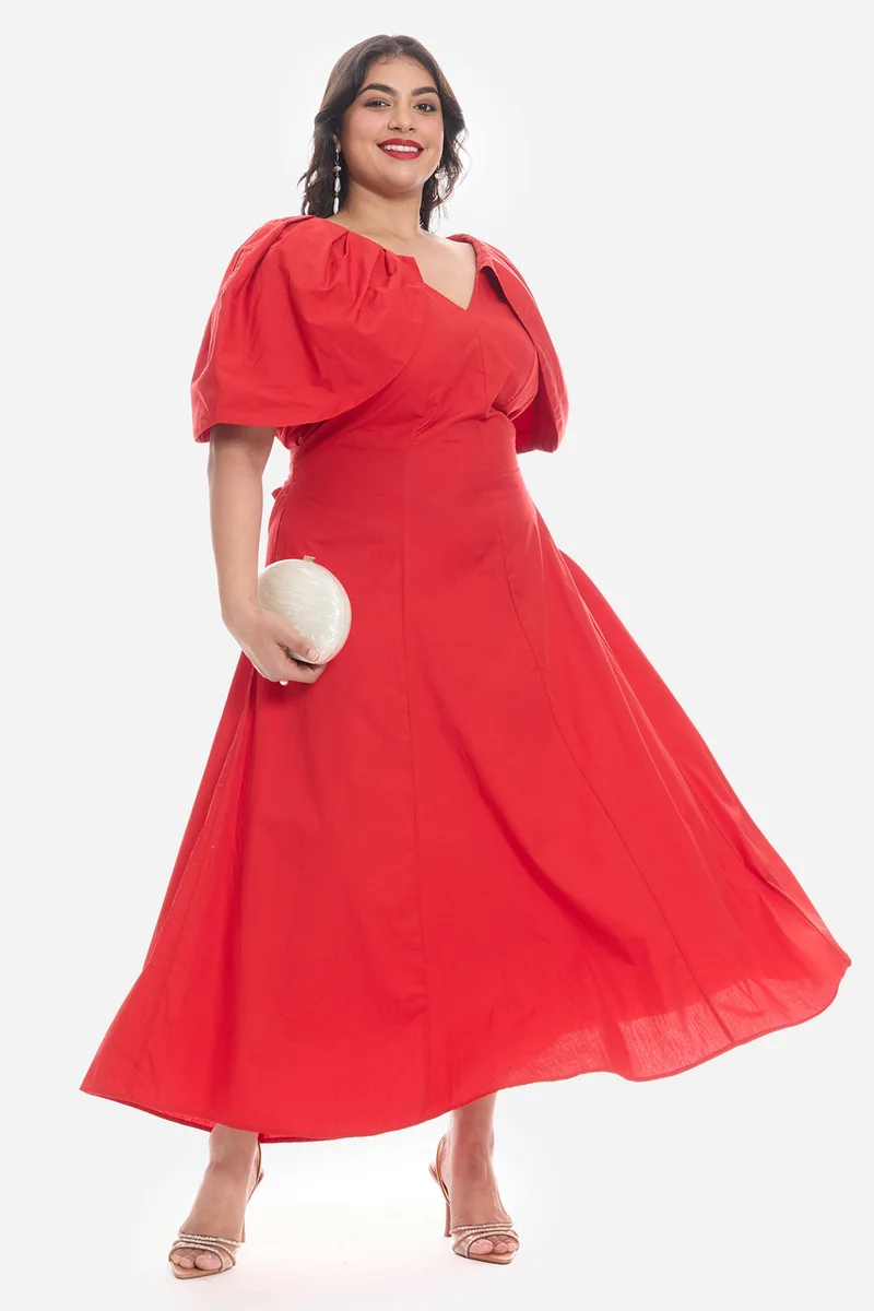 فيرجيو Solid Cotton Off-Shoulder Plus Size Dress for Women