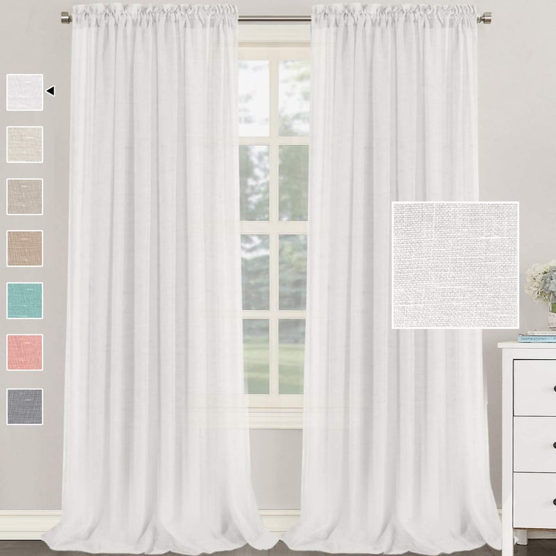 H.VERSAILTEX HVERSAILTEX Natural Linen Blended Curtains 108 Inches Length 2 Panels Textured Woven Linen Sheer Curtain Drapes for Living RoomBedroom Light Filtering Rod Pocket Casual Draperies  Off White