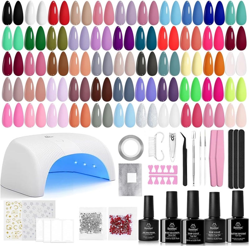 beetles Gel Polish Beetles Gel Nail Polish Kit with U V Light - 80Pcs Color Enchantment 55 Colors Gel Polish Starter Kit with Base Top Coat DIY Nails Supply Stickers Manicure Tools Christmas Gift for Women Teens Girls Gulf approved global quality - Image 1