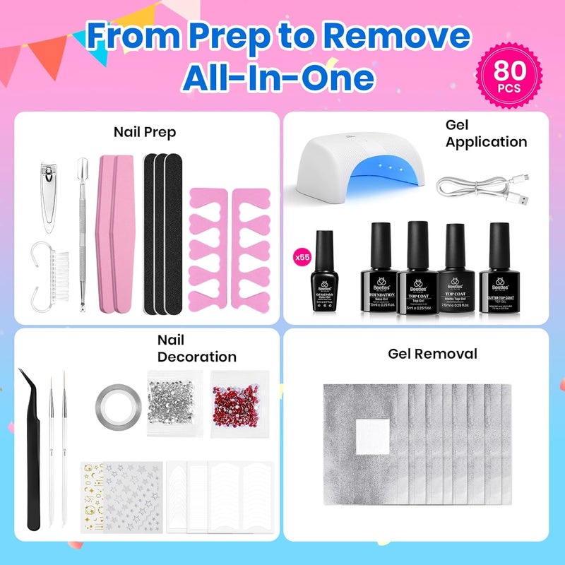 beetles Gel Polish Beetles Gel Nail Polish Kit with U V Light - 80Pcs Color Enchantment 55 Colors Gel Polish Starter Kit with Base Top Coat DIY Nails Supply Stickers Manicure Tools Christmas Gift for Women Teens Girls Gulf approved global quality - Image 2