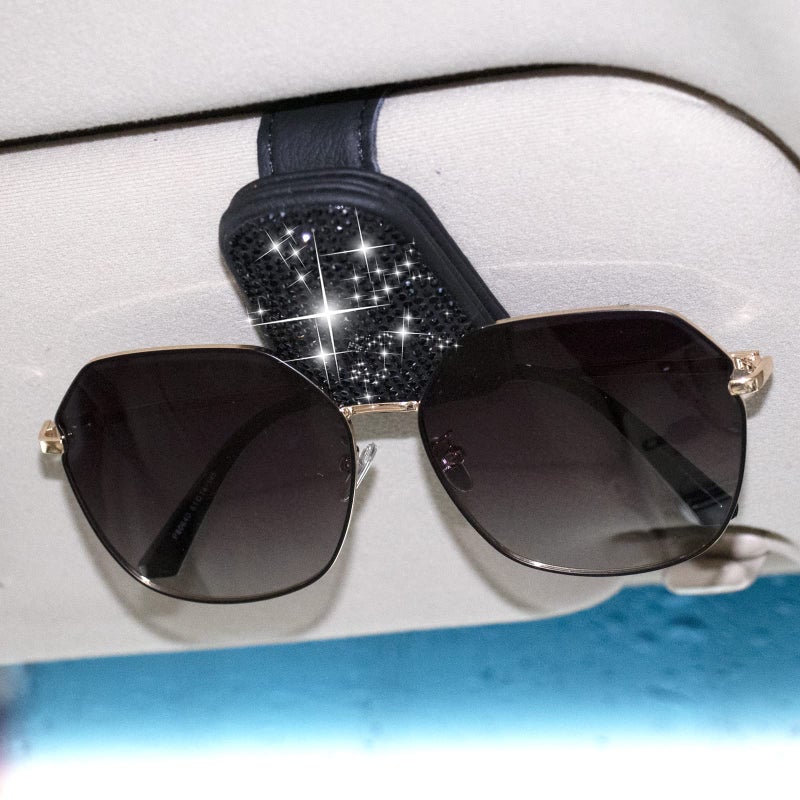 AUTOLION Sunglasses Holders for Car Sun Visor Glasses Clip with Drill (Black&Black Diamond)