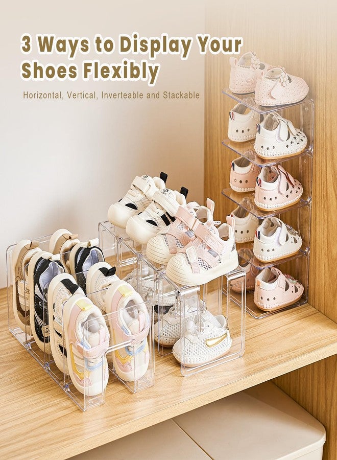 UFORU Clear Acrylic Shoe Rack for Kids, 2 Pack 4 Section Small Shoe Racks for Toddlers Shoe Organizer - Image 3