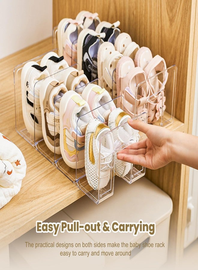 UFORU Clear Acrylic Shoe Rack for Kids, 2 Pack 4 Section Small Shoe Racks for Toddlers Shoe Organizer - Image 2