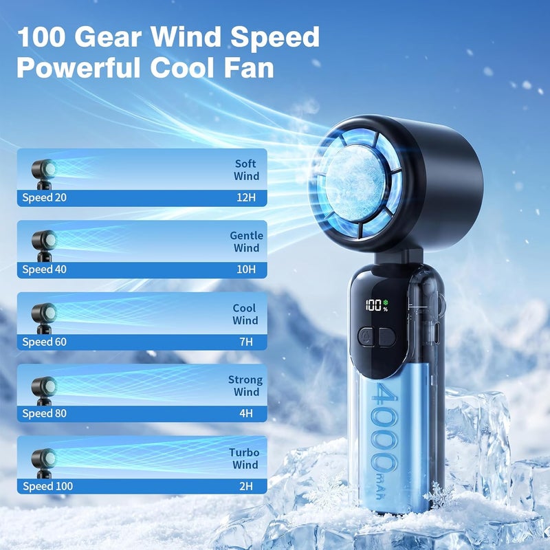 Morelax Handheld Portable Turbo Fan with Ice Cooler,Cooling Plate with 1 Second Cooling Sensation,Speed (1-100) Rechargeable Personal Fan,Neck/Tabletop, Hand Held/desktop,Small Portable Travel Fan - Image 4