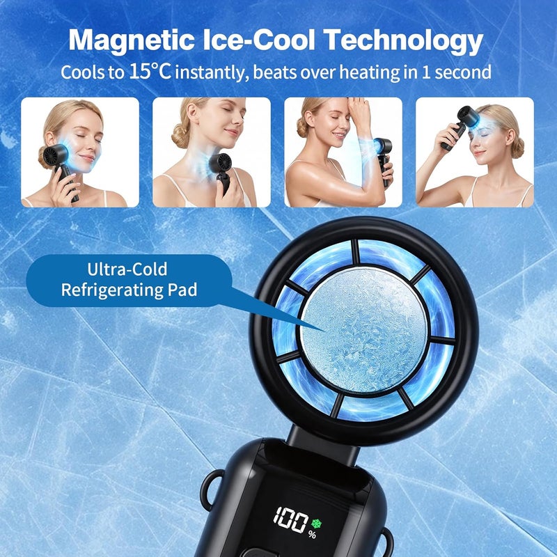 Morelax Handheld Portable Turbo Fan with Ice Cooler,Cooling Plate with 1 Second Cooling Sensation,Speed (1-100) Rechargeable Personal Fan,Neck/Tabletop, Hand Held/desktop,Small Portable Travel Fan - Image 3