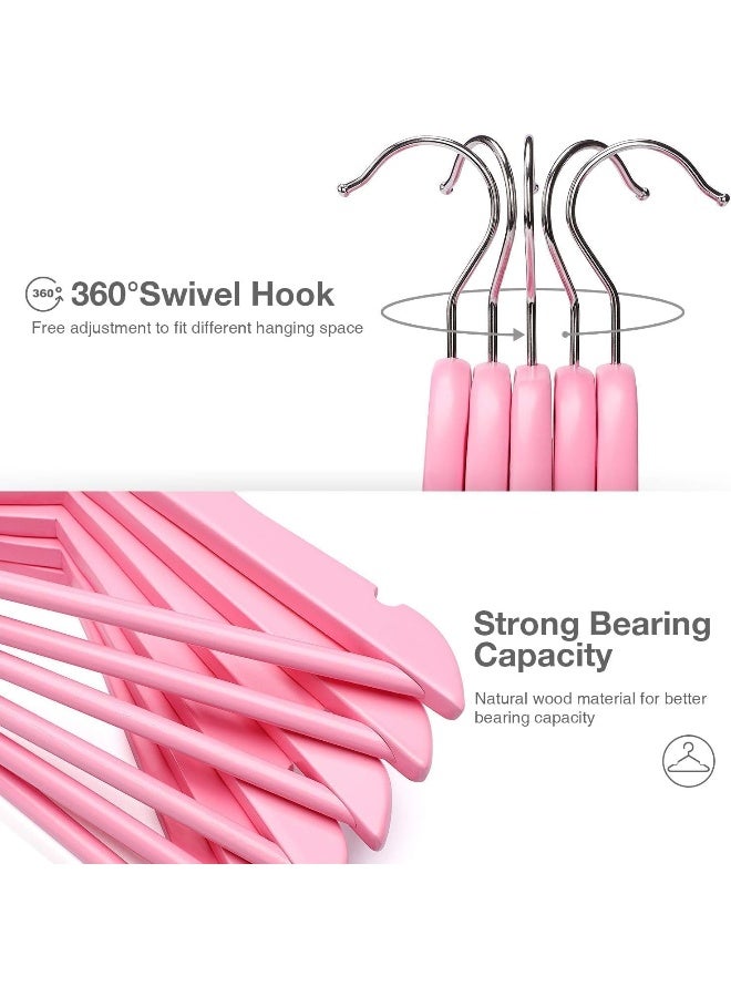HOUSE DAY 20 Pack Pink Colour Children's Wooden Clothes Hangers, Space Saving, 360° Rotating Hook, Non-Slip, for Coats, Suits, Trousers and Jackets - Image 5