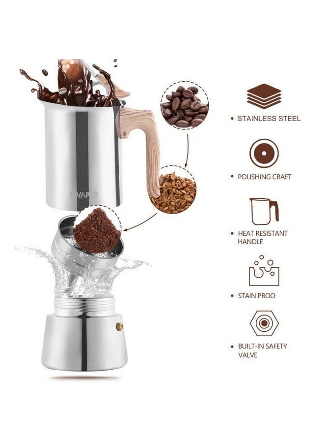 Sivaphe Stovetop Espresso Maker Stainless-Steel, 2 Cups Coffee Maker Induction Moka Pot, 100ml Moka Campaing Coffee Pot, Induction Italian Mocha Pot with Step-by-step Instructions(1 Cup=50ml) - Image 3