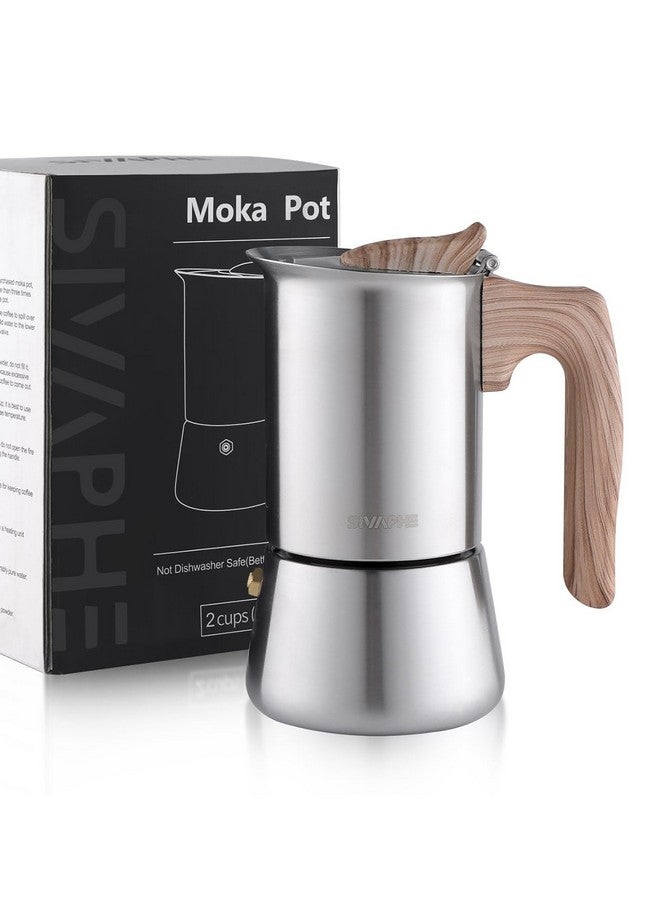 Sivaphe Stovetop Espresso Maker Stainless-Steel, 2 Cups Coffee Maker Induction Moka Pot, 100ml Moka Campaing Coffee Pot, Induction Italian Mocha Pot with Step-by-step Instructions(1 Cup=50ml) - Image 1