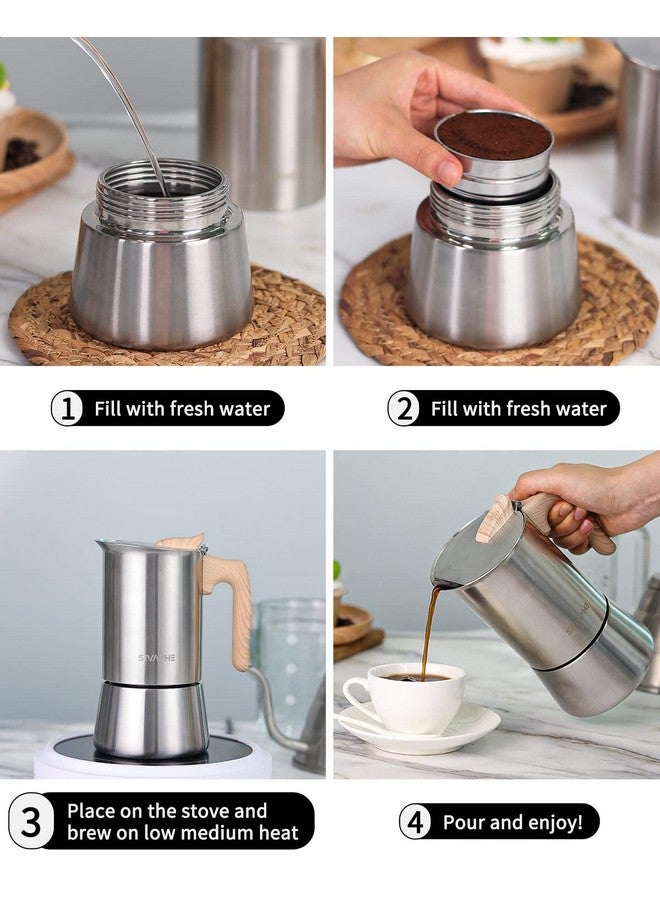 Sivaphe Stovetop Espresso Maker Stainless-Steel, 2 Cups Coffee Maker Induction Moka Pot, 100ml Moka Campaing Coffee Pot, Induction Italian Mocha Pot with Step-by-step Instructions(1 Cup=50ml) - Image 2