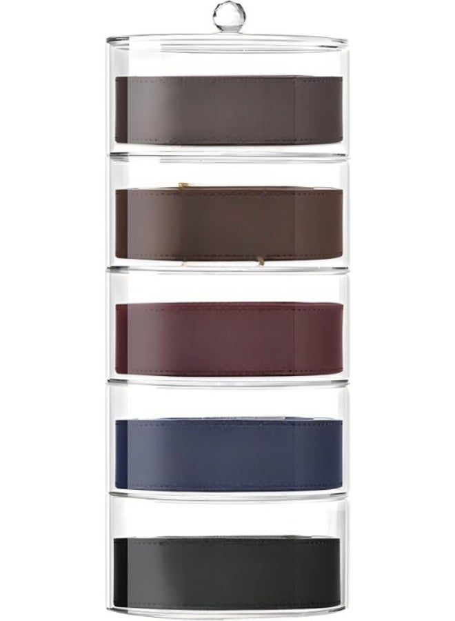5 Layers Acrylic Belt And Watch Organizer for Closet,Stackable Belt Case Storage Holder and Display for Accessories like Jewelry,Watch,Bracelets,5 Compartments Display Case for Tie and Bow Tie  - Image 1