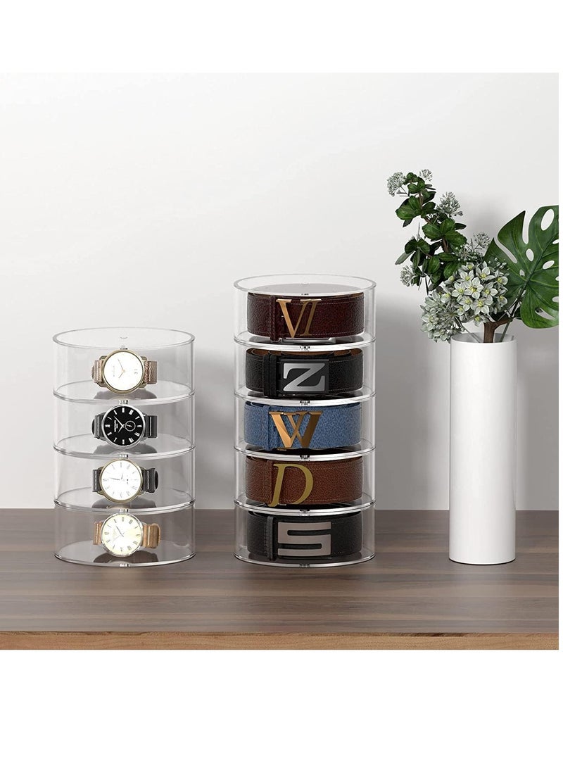 5 Layers Acrylic Belt And Watch Organizer for Closet,Stackable Belt Case Storage Holder and Display for Accessories like Jewelry,Watch,Bracelets,5 Compartments Display Case for Tie and Bow Tie  - Image 5