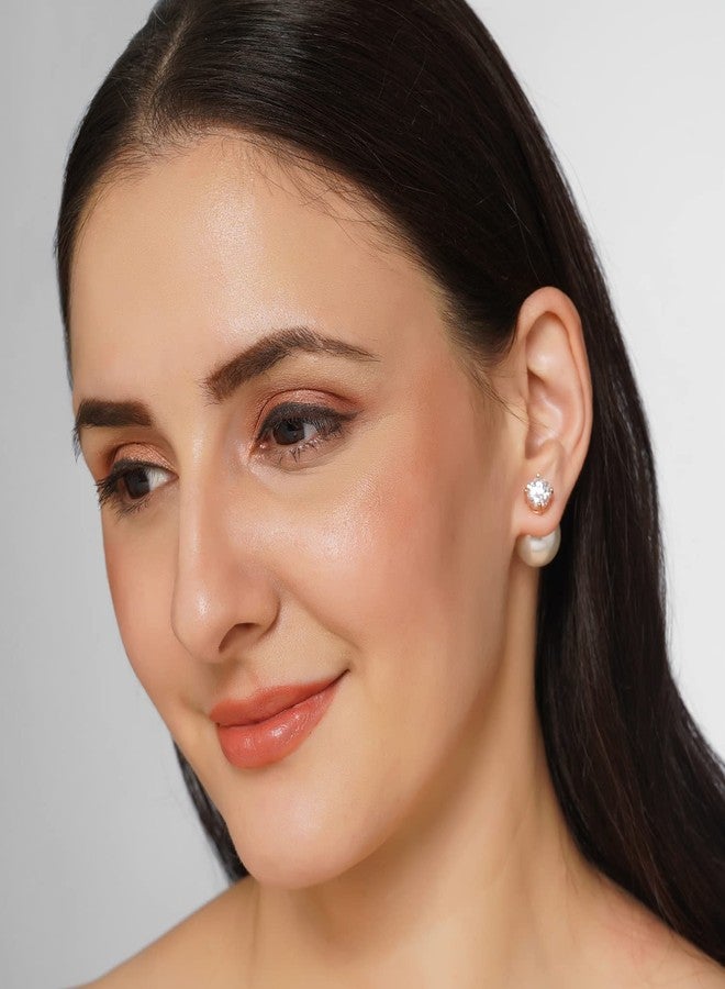 ايشواريا أقراط آيشواريا المرصعة بالكريستال واللؤلؤ للنساء والفتيات | مجوهرات اللؤلؤ | تصميم بسيط وأنيق | أقراط أنيقة - Image 3