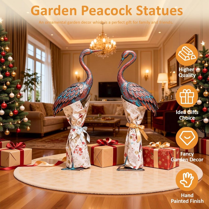 Kircust Garden Crane Statues Patina Heron Decoy, Standing Metal Crane Sculptures Bird Yard Art for Outdoor Decor, 47-48 Inch, Set of 2 - Image 3