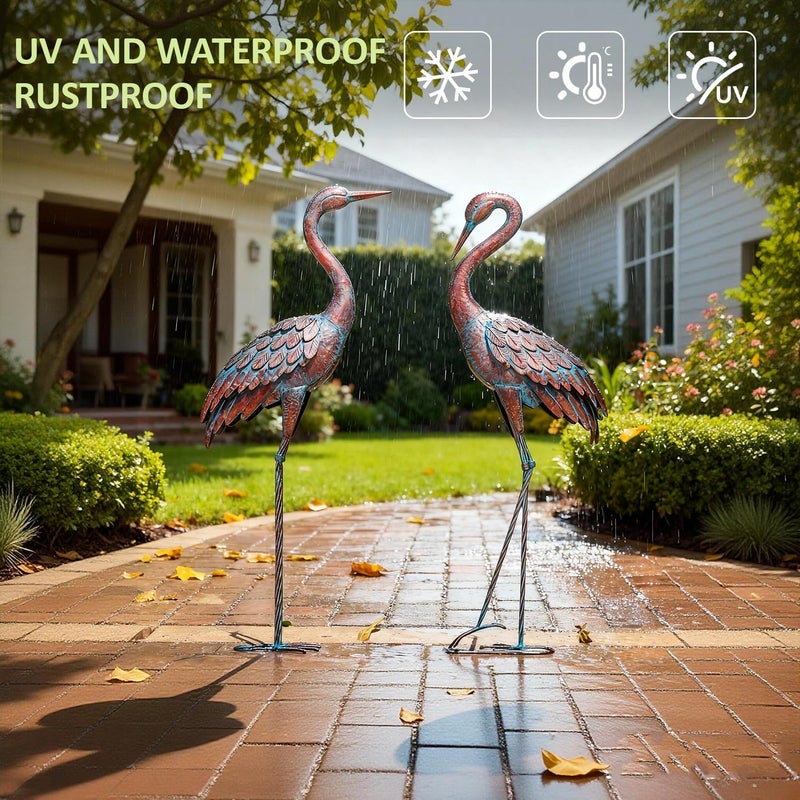 Kircust Garden Crane Statues Patina Heron Decoy, Standing Metal Crane Sculptures Bird Yard Art for Outdoor Decor, 47-48 Inch, Set of 2 - Image 5
