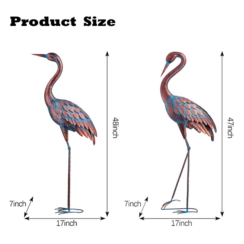Kircust Garden Crane Statues Patina Heron Decoy, Standing Metal Crane Sculptures Bird Yard Art for Outdoor Decor, 47-48 Inch, Set of 2 - Image 2