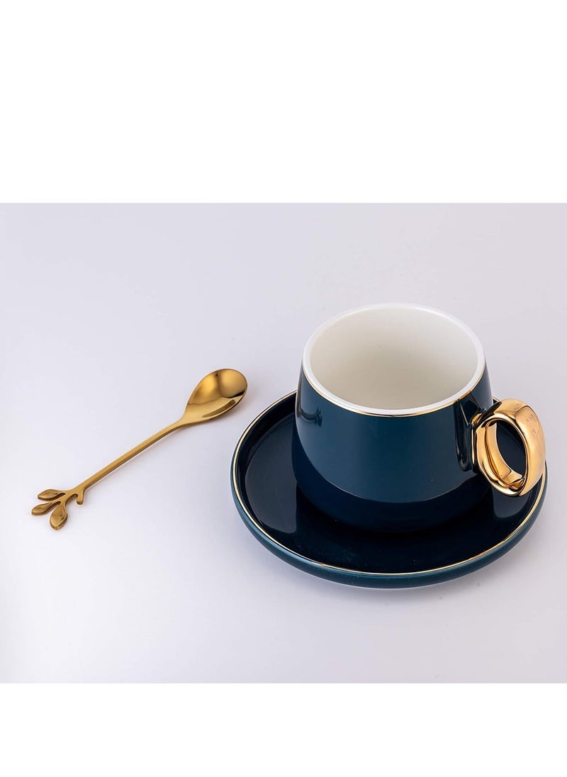 Home Concept Fine Bone Ceramic Cup & Saucer Set With Spoon-Navy Blue  - Image 2