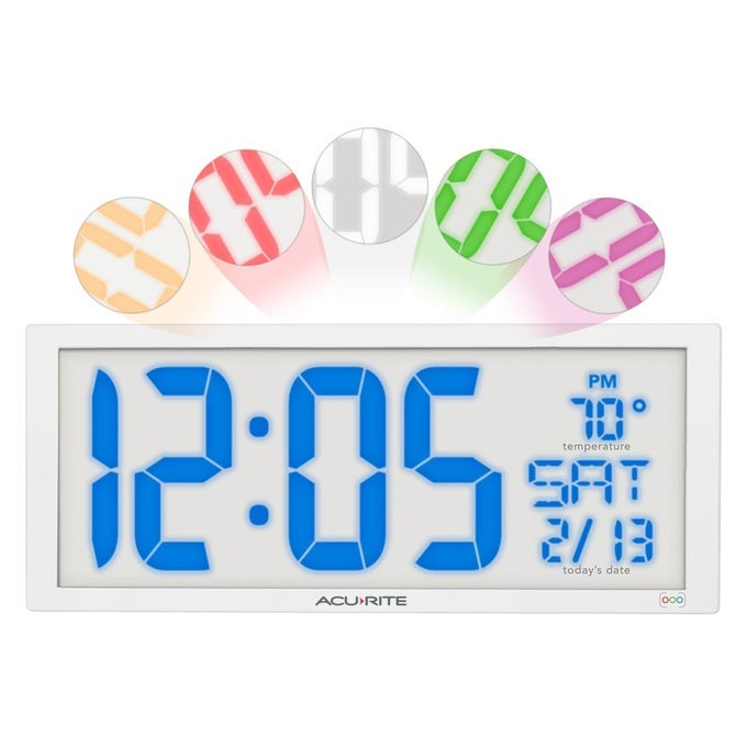 145 OVERSIZED MULTICOLOR LED CLOCK WITH INDOOR TEMPERATURE DAY OF THE WEEK AND DATE 75160M