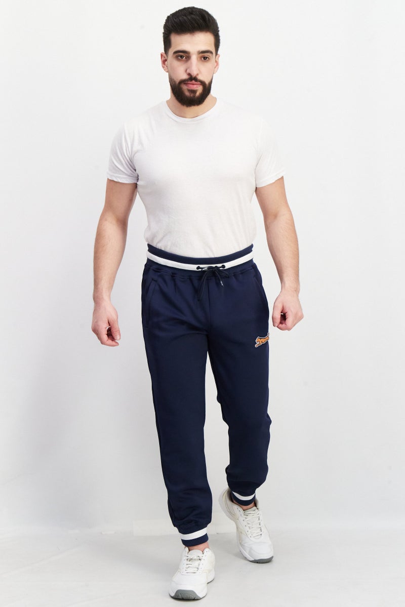 Le tigre Men Drawstring Brand Logo Pull-On Track Pant, Navy Blue Combo - Image 4