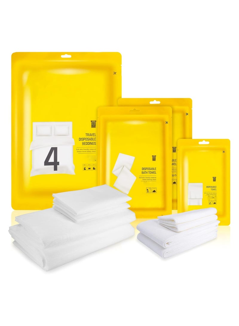 general Set of 4 Travel Disposable Bedding Sheets, Disposable Bedding Sheets, Business Travel Hotel Travel Outdoor Camping Sheets, 1 Duvet Cover, 1 Sheet and 2 Pillowcases, 2 Towels, 2 Bath Towels - Image 1