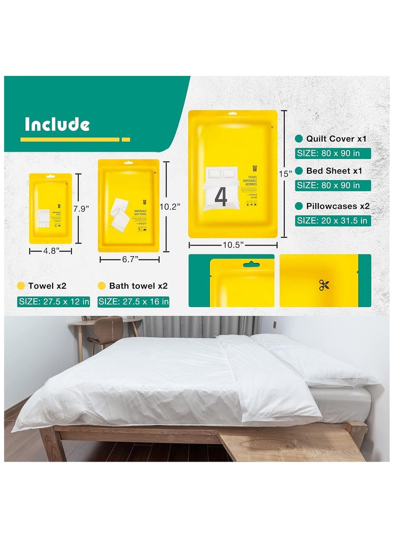 general Set of 4 Travel Disposable Bedding Sheets, Disposable Bedding Sheets, Business Travel Hotel Travel Outdoor Camping Sheets, 1 Duvet Cover, 1 Sheet and 2 Pillowcases, 2 Towels, 2 Bath Towels - Image 5