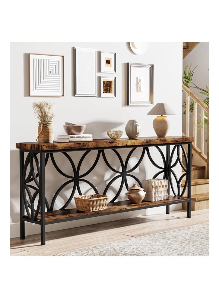 keke Side Table with Storage Shelves, Narrow Long Console Table for Entryway, Living Room Hallway - Image 5