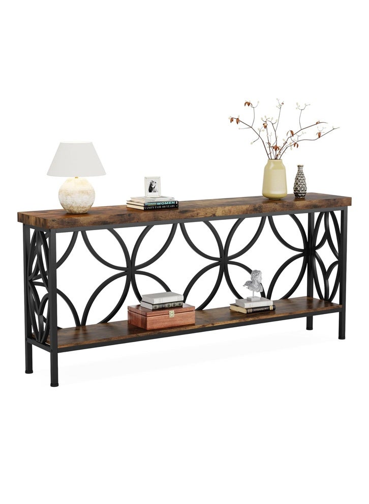 keke Side Table with Storage Shelves, Narrow Long Console Table for Entryway, Living Room Hallway - Image 1