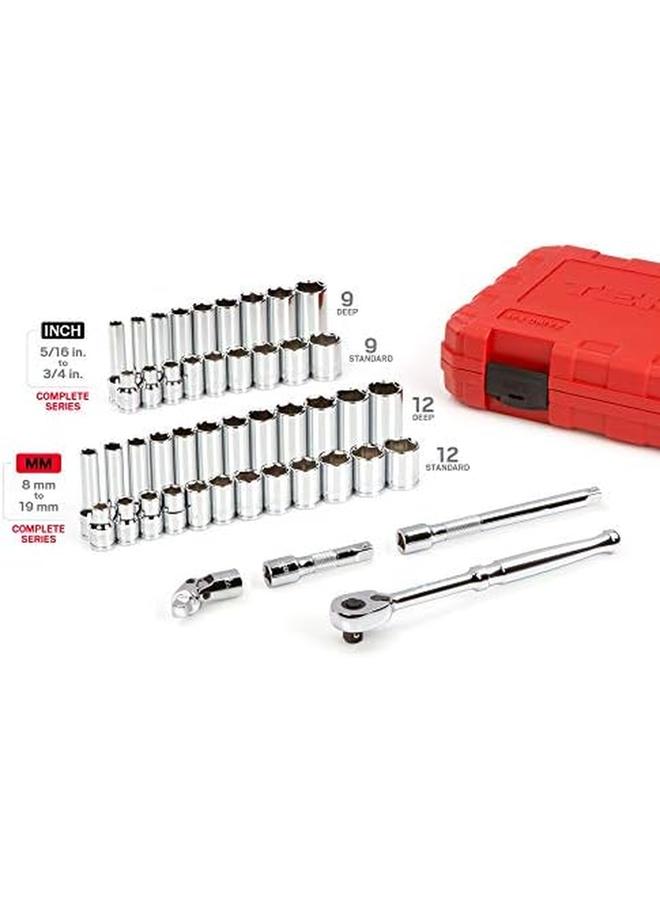Tekton 3 8 Inch Drive 6 Point Socket And Ratchet Set 46 Piece 5 16 3 4 Inch 8 19 Mm Skt15301 - Image 3