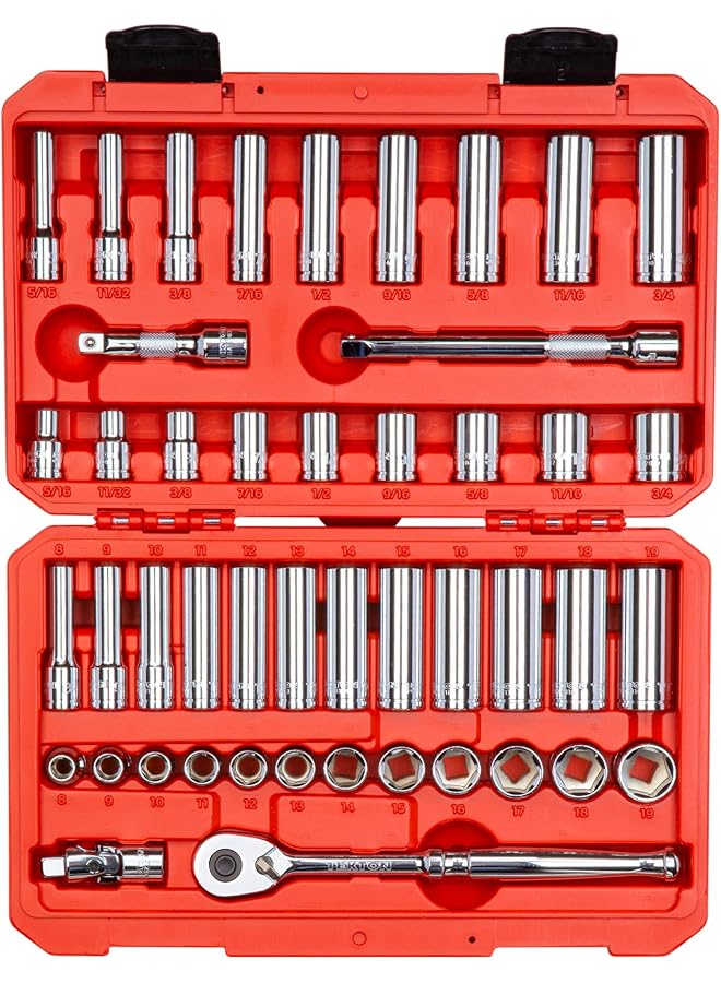 Tekton 3 8 Inch Drive 6 Point Socket And Ratchet Set 46 Piece 5 16 3 4 Inch 8 19 Mm Skt15301 - Image 1