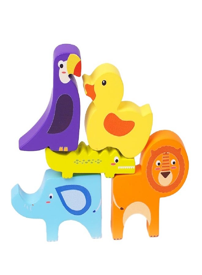 LiLLBUD Wooden Animal Figurines for Toddlers - Montessori Pretend Play Set (12+ Months), 5 Handcrafted Wild Creatures, Smooth Edges, Safe & BIS Approved Gift for Boys & Girls - Image 1