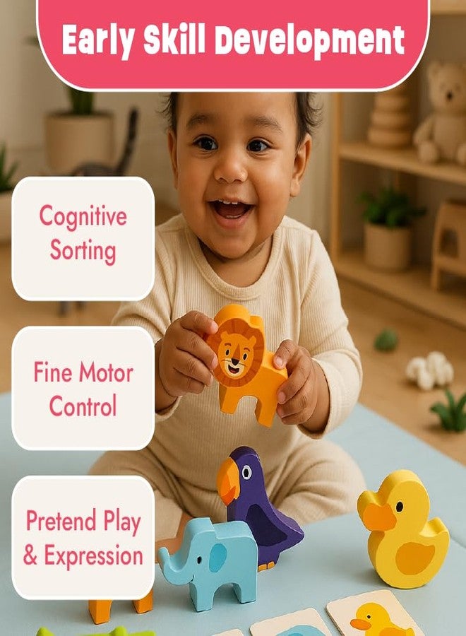 LiLLBUD Wooden Animal Figurines for Toddlers - Montessori Pretend Play Set (12+ Months), 5 Handcrafted Wild Creatures, Smooth Edges, Safe & BIS Approved Gift for Boys & Girls - Image 3