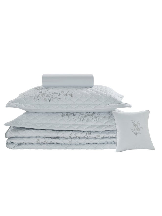 VALENTINI 5-Piece Embroidery Bedspread King Set, Light Grey - Image 2