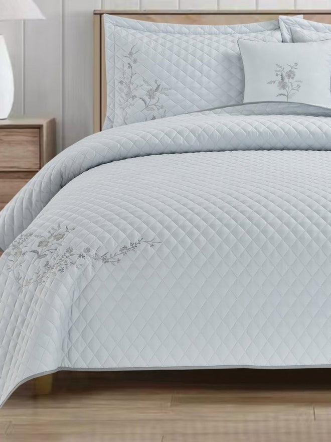 VALENTINI 5-Piece Embroidery Bedspread King Set, Light Grey - Image 1