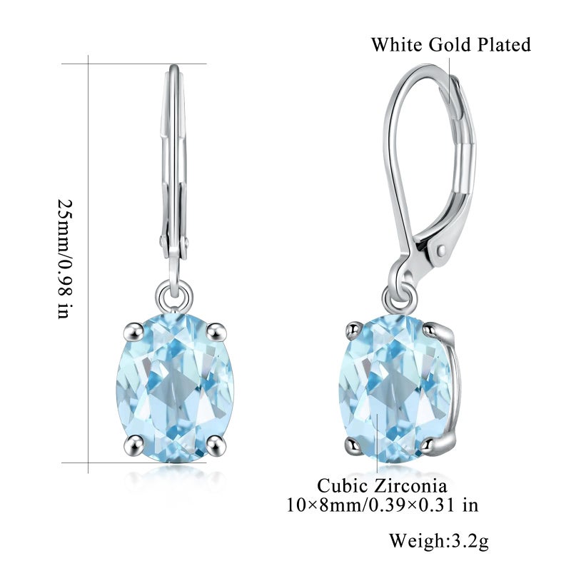 CiNily Cut-Oval Leverback Dangle Earrings for Women Light Blue Cubic Zircon 14k White Gold Plated Hypoallergenic Hanging Earrings Lightweight Summer Drop Earrings - Image 3