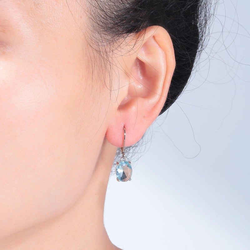 CiNily Cut-Oval Leverback Dangle Earrings for Women Light Blue Cubic Zircon 14k White Gold Plated Hypoallergenic Hanging Earrings Lightweight Summer Drop Earrings - Image 2