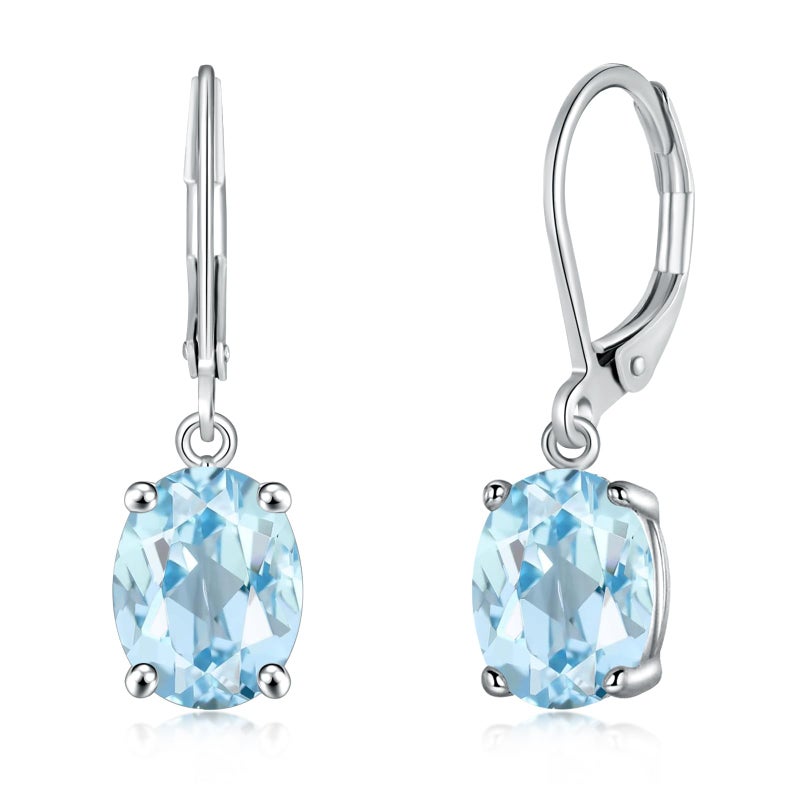 CiNily Cut-Oval Leverback Dangle Earrings for Women Light Blue Cubic Zircon 14k White Gold Plated Hypoallergenic Hanging Earrings Lightweight Summer Drop Earrings - Image 1