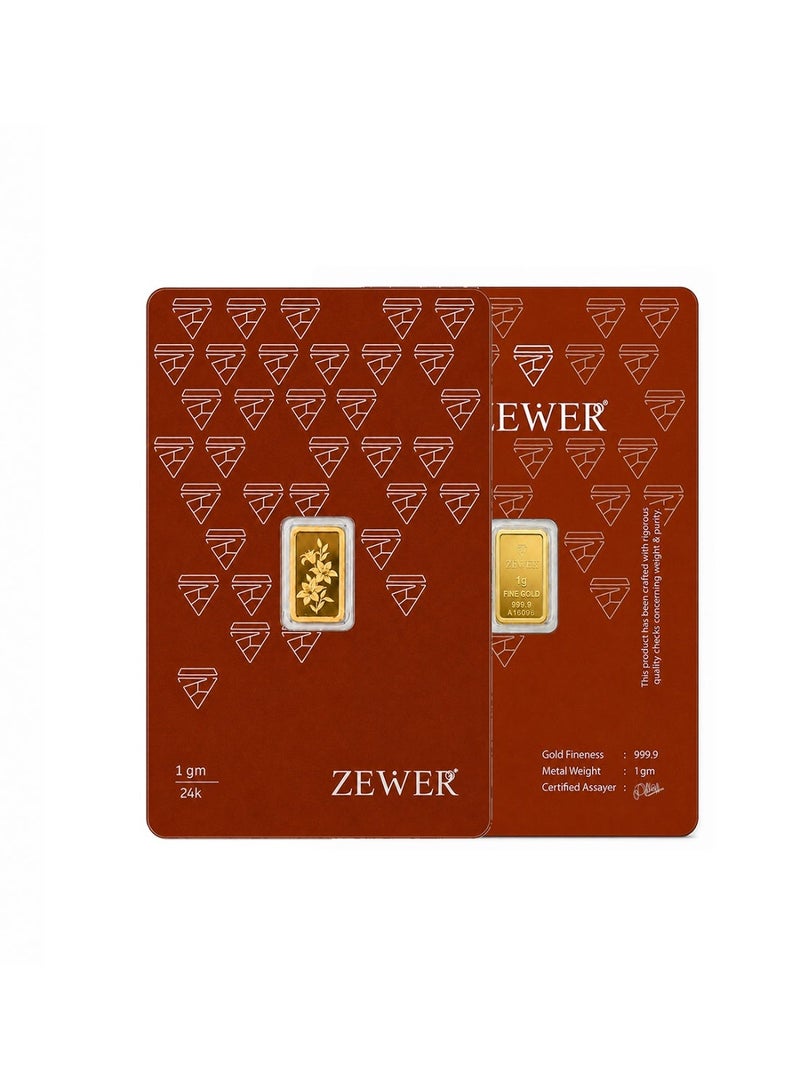 Zewer 1g 24K 999.9 Fine Gold Bar with Floral Design - Image 3