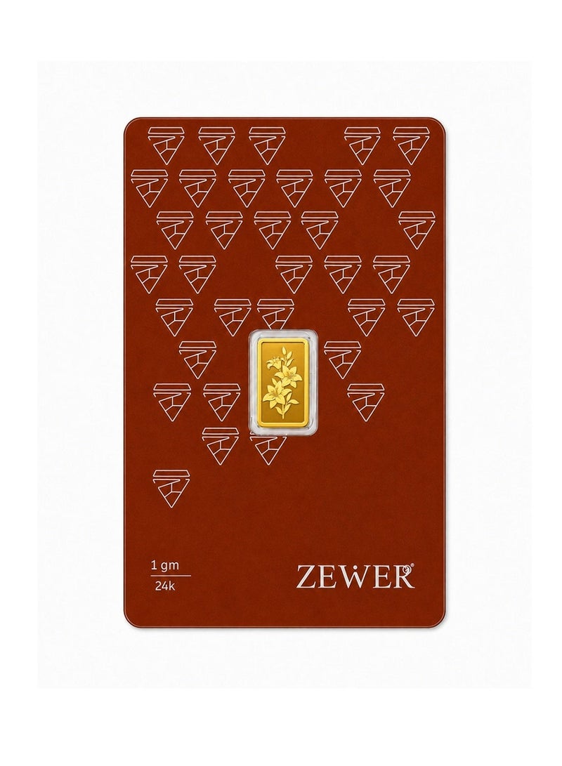 Zewer 1g 24K 999.9 Fine Gold Bar with Floral Design - Image 2