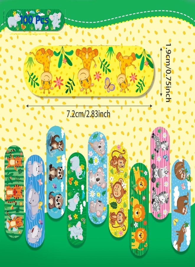 Ahamo Cartoon Bandaids for Kids - 100 Jungle Animal Adhesive Bandages | Waterproof Wound Protection with 10 Assorted Fun Designs | Skin-Friendly for Toddlers & Children - Image 2