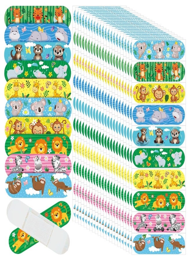 Ahamo Cartoon Bandaids for Kids - 100 Jungle Animal Adhesive Bandages | Waterproof Wound Protection with 10 Assorted Fun Designs | Skin-Friendly for Toddlers & Children - Image 1