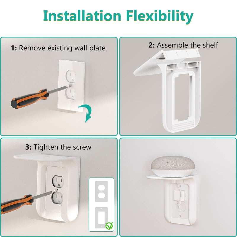 WALI Outlet Shelf Wall Holder,Bathroom Walls Shelves up to 10lbs Standard Vertical Duplex Wall Shelf Organizer for Smart Home Decor Space Saving Power Tools, Toothbrush (OLS002-W), 2 Pack, White - Image 5