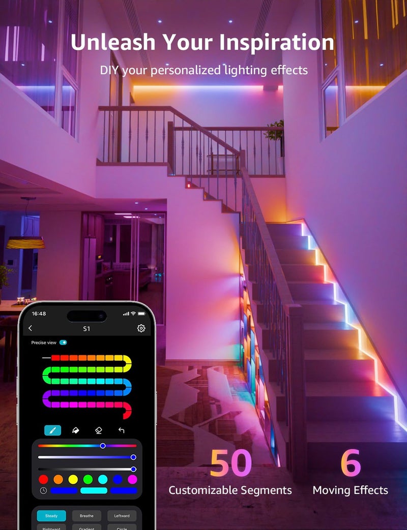 Lepro S1 AI LED Strip Lights for Bedroom - 32.8ft Smart RGB Light Strips with IC and Rainbow Chasing Effects, Color Segment DIY, Personalized Al Lighting Designer, No Remote, 2.4G Wi-Fi & Bluetooth - Image 5