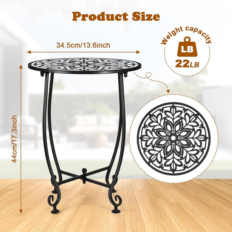 DARCKLE 14 Inch Outdoor Metal Side Table, Patio Side Table Weather Resistant Metal Side Table, Small Round Outdoor End Table Plant Stands Table Outside for Patio Yard Balcony Garden Black (Color5-Leaf) - Image 3