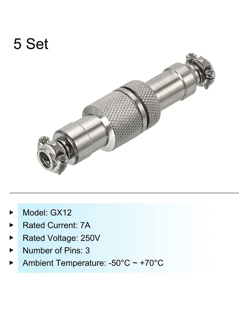 Zikra 5pcs Aviation Connector GX12 3 Pins 12mm Male Female Wire Panel Aviation Connector Plug Socket for Aviation, High-Speed Rail, Ships - Image 3