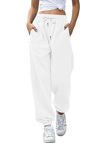 VINMEN Gvraslvet Cinch Bottom Sweatpants for Women with Pockets White - Image 4