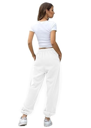 VINMEN Gvraslvet Cinch Bottom Sweatpants for Women with Pockets White - Image 3