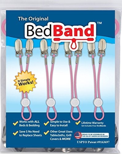 Bed Band- Pink. Original Bed Sheet Holder Straps (1 Pack) - USA Company- Sheet Grippers Suspenders with Smart Cordlock Button - Adjustable Fitted Sheet Holders with Bedsheet Clips - Corner Fasteners. - Image 4